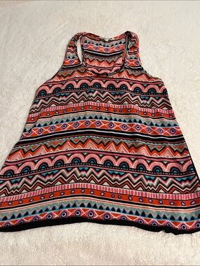 Wishful Park Pink Orange Teal Black Cream Patterned Racerback Tank